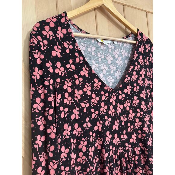 Boden | Hattie Clover Print Long Sleeve Black Pink Jersey Dress | Size 12 - Picture 6 of 13